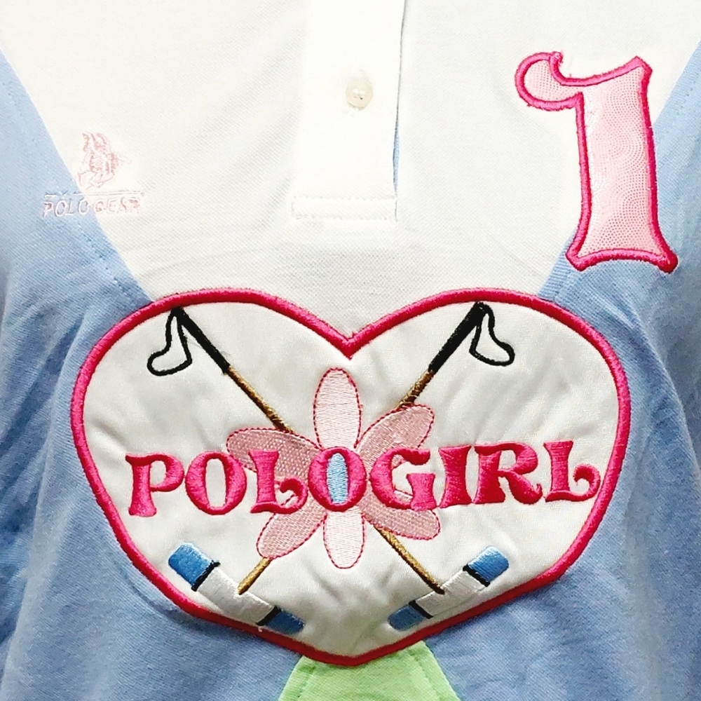 NWT POLOGEAR Womens Pastel Cotton Embroidered Patches Polo Shirt Sz M - Picture 2 of 8